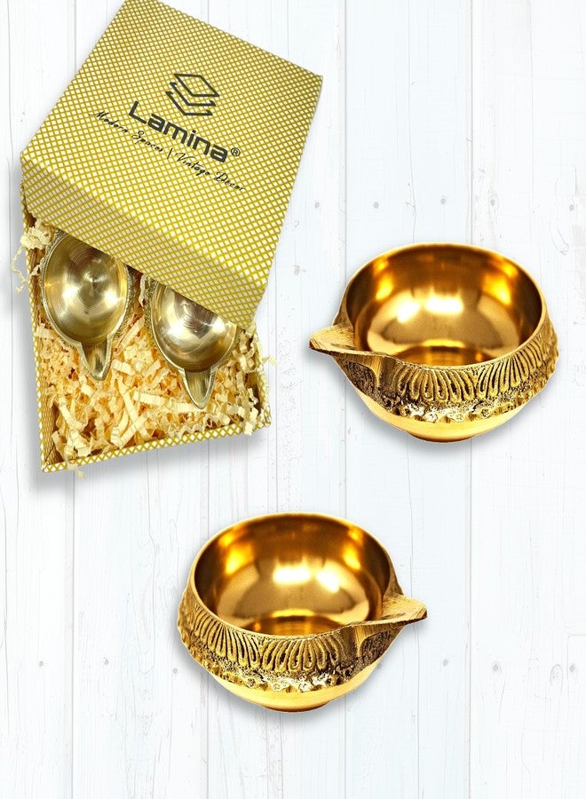 Lamina Brass Diya for Puja (Small 5.8 cm, Golden Color) - Set of 2 Pital Kuber Deep Vilakku for Daily/Festive Worship, Home Temple Decoration, Diwali, Housewarming, Wedding & Spiritual Return Gift. - Image 1